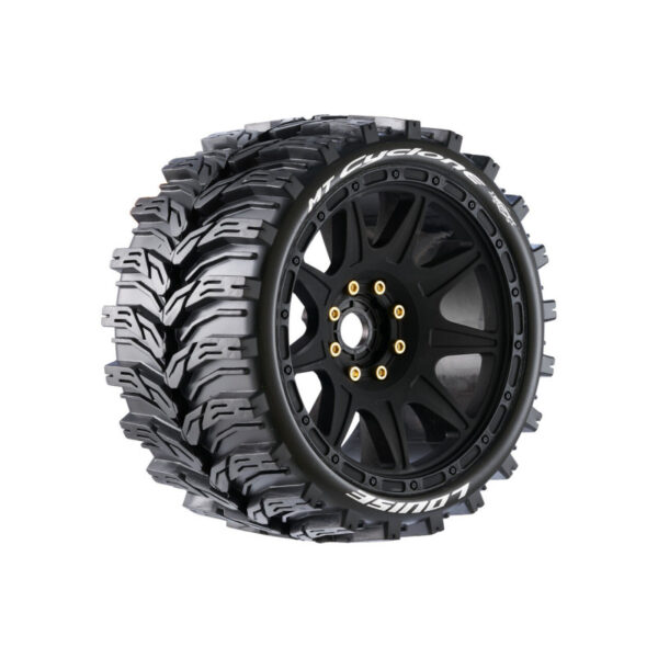 Louise RC - MFT - MT-CYCLONE speed - 1-8 Monster Truck Tire Set - Mounted - Soft - Black Wheels - Removable 1-8 MT HEX 1
