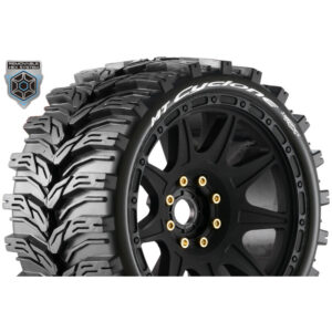 Louise RC - MFT - MT-CYCLONE speed - 1-8 Monster Truck Tire Set - Mounted - Soft - Black Wheels - Removable 1-8 MT HEX 1