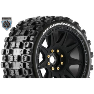 Louise RC - MFT - MT-UPHILL speed - 1-8 Monster Truck Tire Set - Mounted - Soft - Black Wheels - Removable 1-8 MT HEX 17
