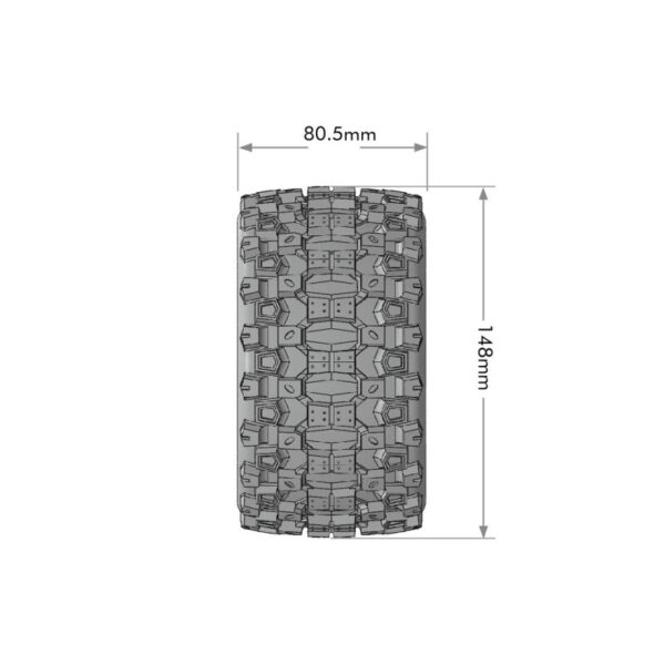 Louise RC - MFT - MT-UPHILL speed - 1-8 Monster Truck Tire Set - Mounted - Soft - Black Wheels - Removable 1-8 MT HEX 17