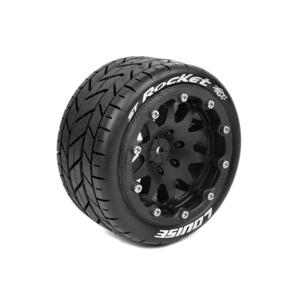 Louise RC - MFT - ST-ROCKET - 1-10 Monster Truck Tire Set - Mounted - Sport - Black 2.8 Bead-Lock Wheels - 1/2-Offset -