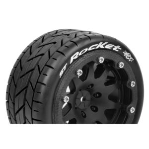Louise RC - MFT - ST-ROCKET - 1-10 Monster Truck Tire Set - Mounted - Sport - Black 2.8 Bead-Lock Wheels - 1/2-Offset -