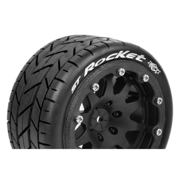 Louise RC - MFT - ST-ROCKET - 1-10 Monster Truck Tire Set - Mounted - Sport - Black 2.8 Bead-Lock Wheels - 1/2-Offset -