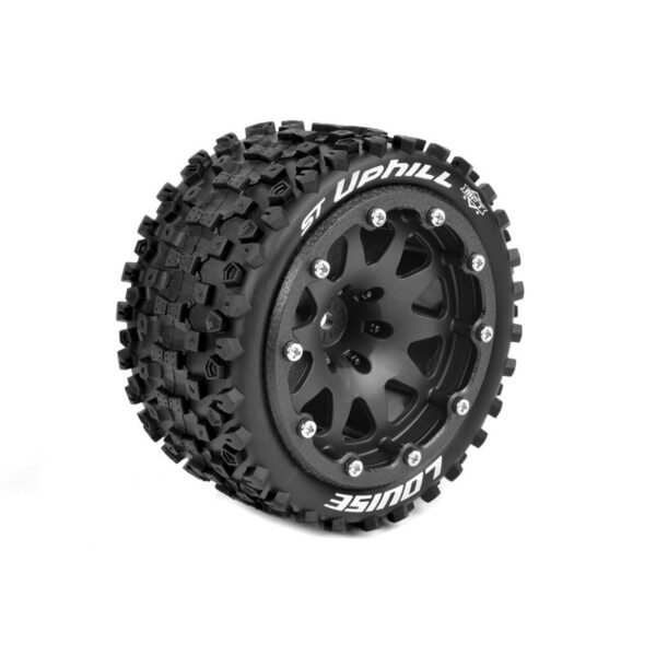 Louise RC - MFT - ST-UPHILL - 1-10 Monster Truck Tire Set - Mounted - Sport - Black 2.8 Bead-Lock Wheels - 1/2-Offset -