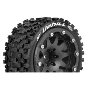 Louise RC - MFT - ST-UPHILL - 1-10 Monster Truck Tire Set - Mounted - Sport - Black 2.8 Bead-Lock Wheels - 1/2-Offset -