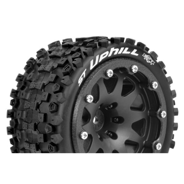 Louise RC - MFT - ST-UPHILL - 1-10 Monster Truck Tire Set - Mounted - Sport - Black 2.8 Bead-Lock Wheels - 1/2-Offset -